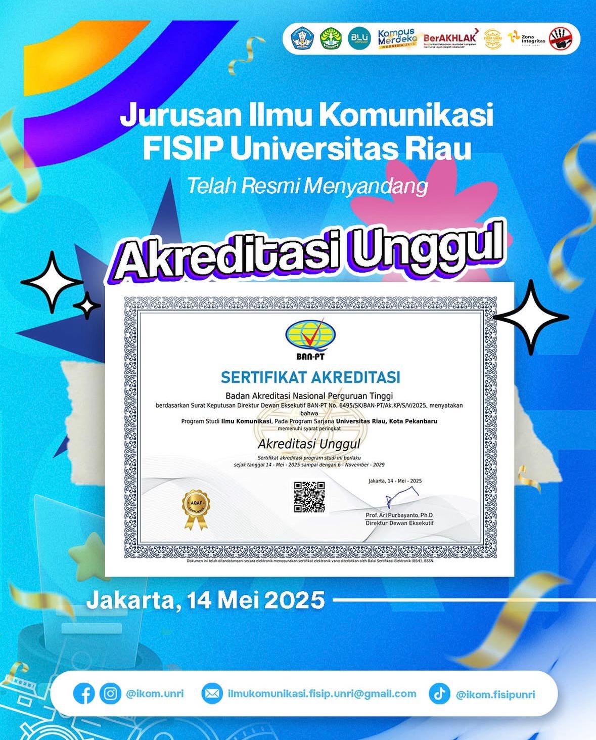 Jurusan Ilmu Komunikasi Raih Akreditasi Unggul