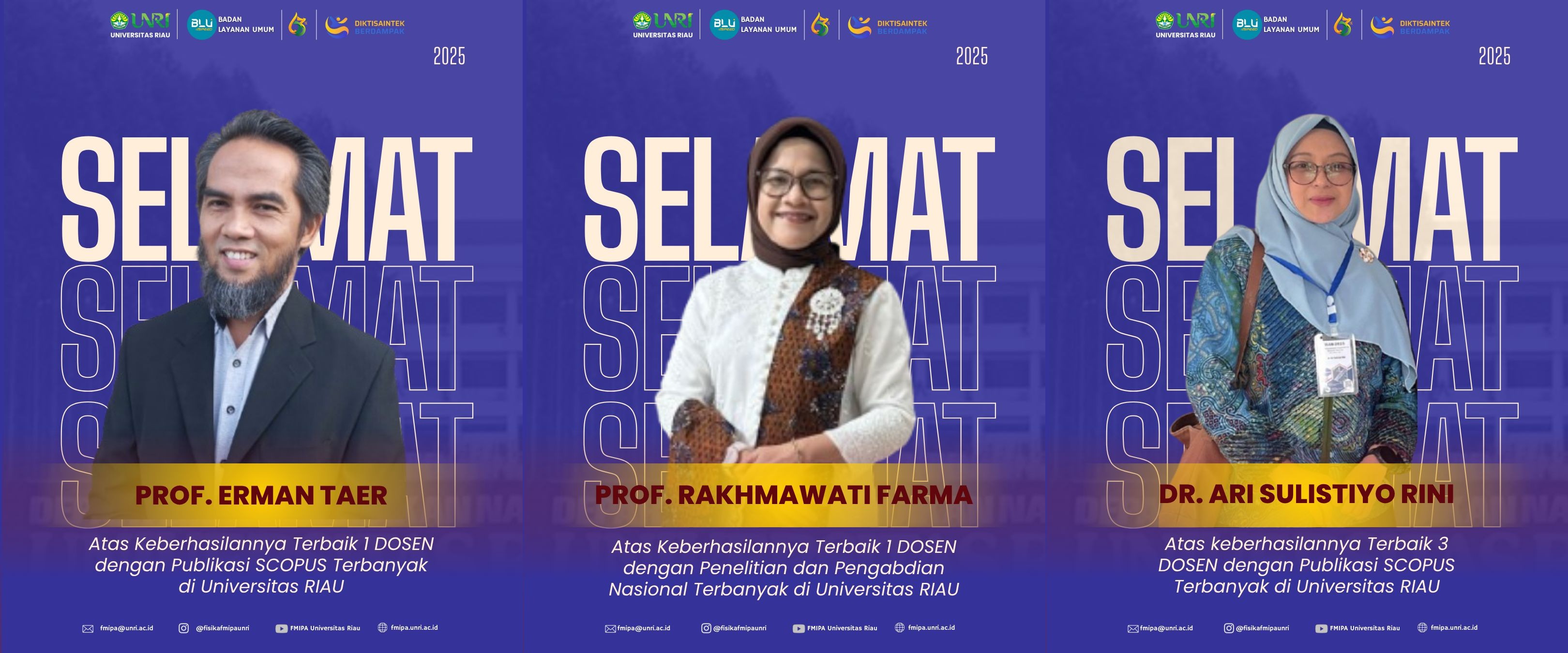 Penghargaan Dosen Berprestasi 2025: Dosen Fisika Universitas Riau Raih Prestasi Tertinggi pada Dies Natalis ke-63