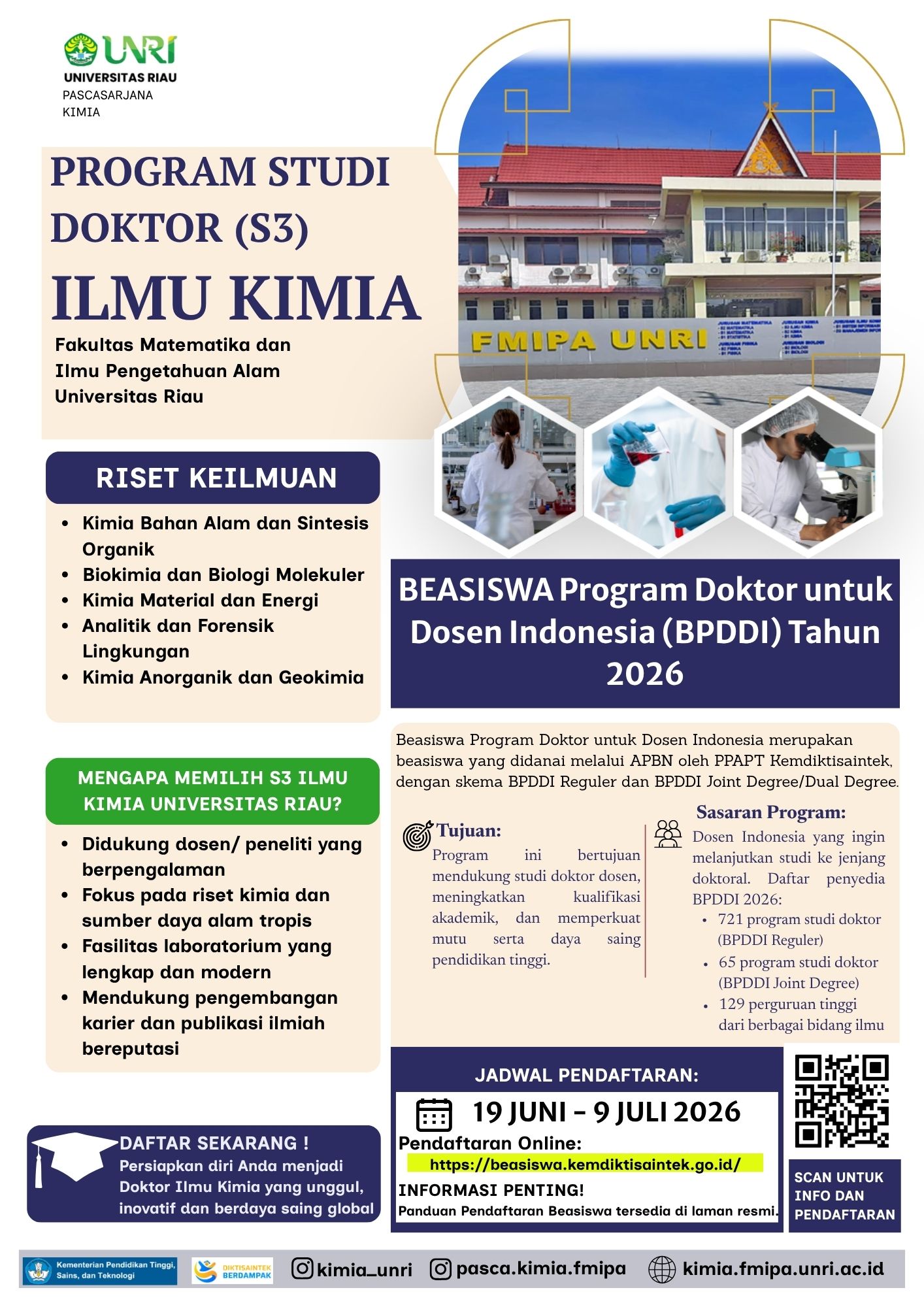 BPDDI 2026 Dibuka! Raih Kesempatan Studi di Program S3 Ilmu Kimia Universitas Riau