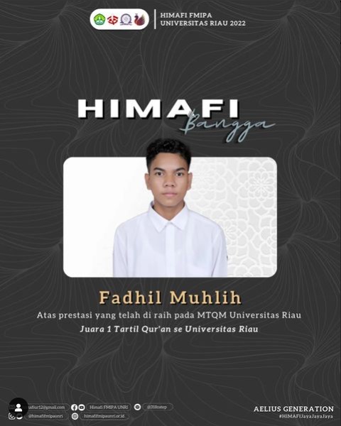 Mahasiswa S1 Fisika telah meraih Juara 1 Tartil Qur'an dalam ajang MTQM Universitas Riau