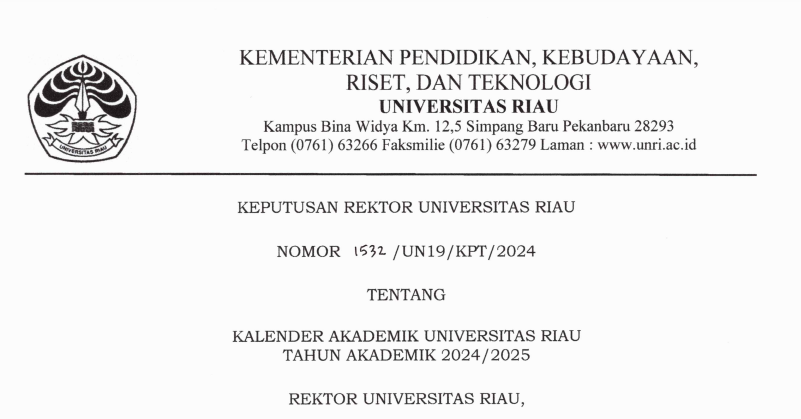 Kalender Akademik Universitas Riau Tahun Ajaran 2024-2025